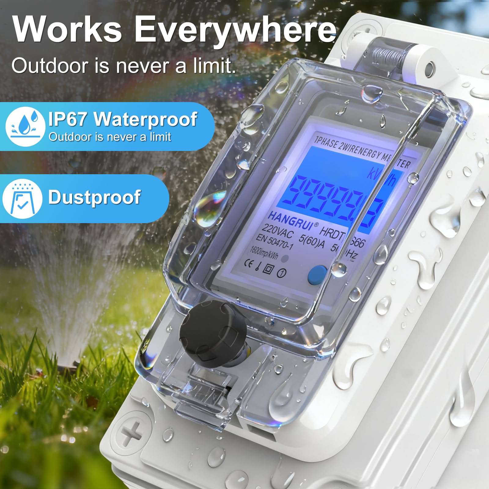 Contatore Elettrico Digitale Portatile 60A 230V – IP67 Impermeabile Con Spina CEE, Cavo In Gomma 3 M 3x1,5 Mm², Ideale Per Camper, Cantieri E Auto Elettriche