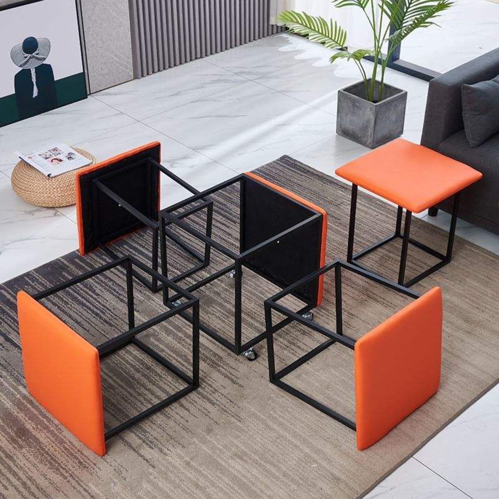 Taburete otomano apilable para fiesta al aire libre, organizador de asiento impermeable para sala de estar, dormitorio, cubo de asiento 5 en 1, silla cuadrada creativa y funcional (tamaño: 36 x 36 x