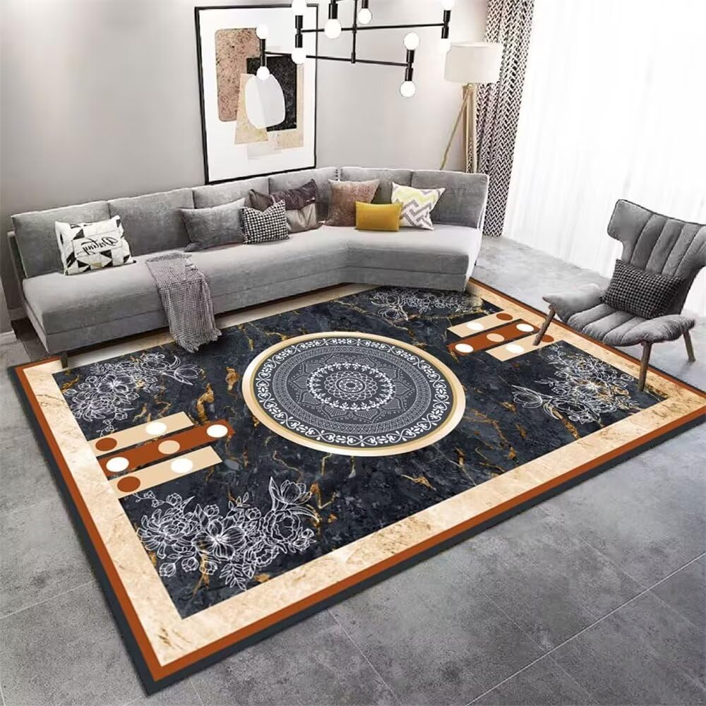 Tapis lavable et doux bleu 90x180 avec motifs floraux pour salon