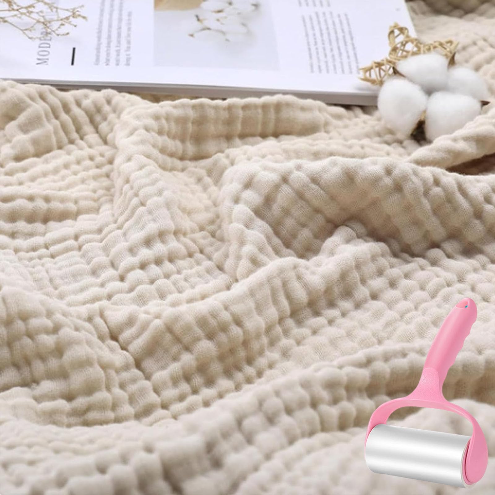 Montivo Couverture Mousseline, Couverture en Mousseline de Coton, La Couvertures en Mousseline–100% Coton Musseline Naturel, Douce et Respirante (Beige,230 * 280cm)