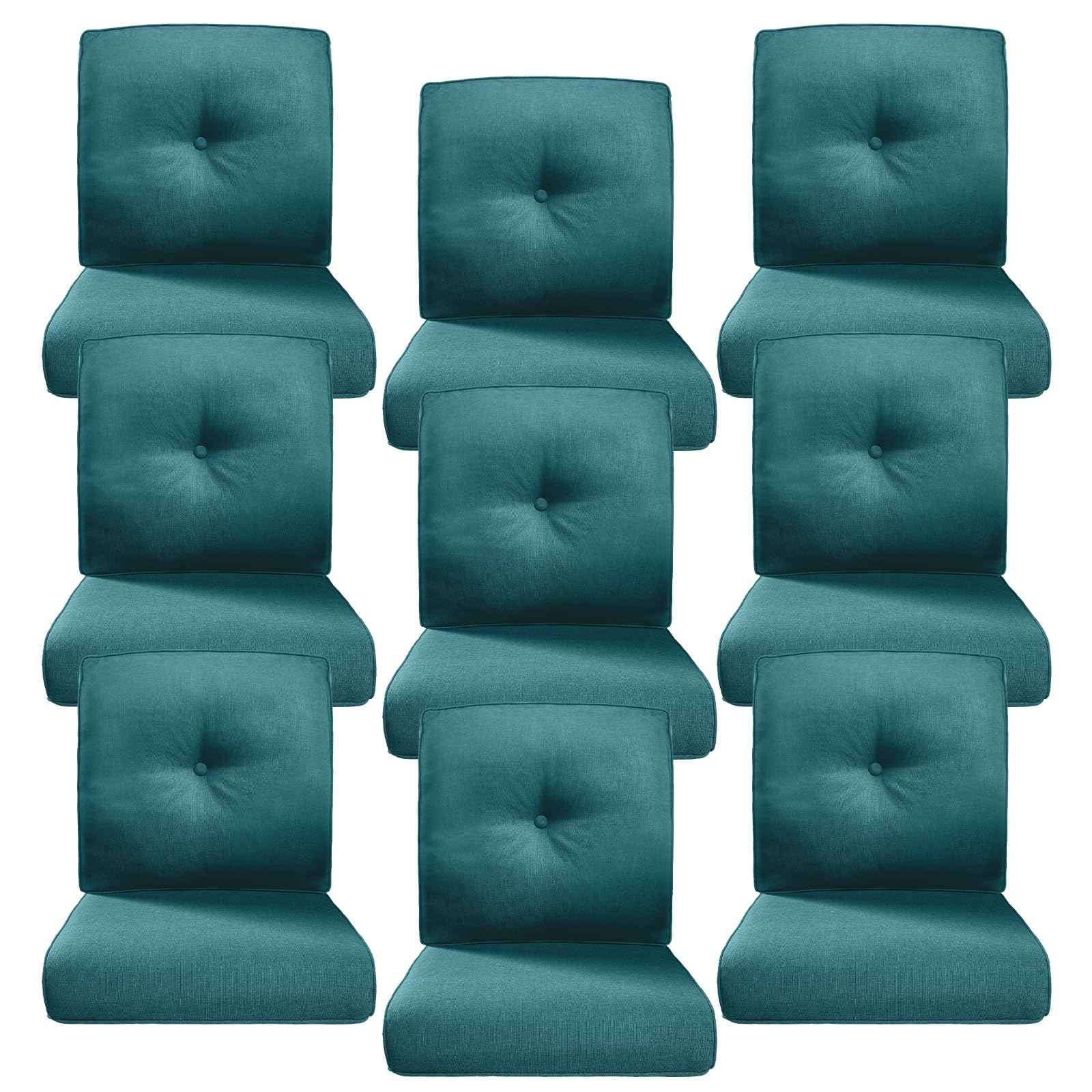 Luxury 4" Thick Outdoor Cushion Set of 9 - 22x24 Patio Furniture Cushions with 28D High-Density Foam, Water-Resistant &amp; Fade-Resistant Fabric, Removable Covers for Patio Furniture Sofa -Peacock Blue