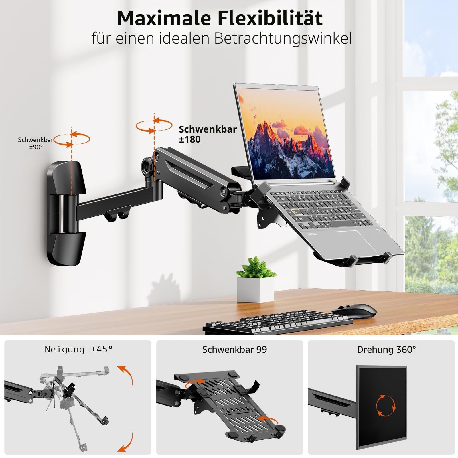 PUTORSEN Laptop Wandhalterung für 10-18 Zoll Notebook oder Bildschirm up to 40 Zoll, hält 1-12 kg, voll beweglich verstellbar Laptop Halterung