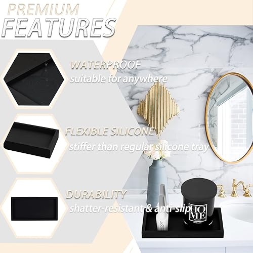 Miniatura 5 de Soporte para cepillos de dientes negro para baños y bandeja de silicona pequeña para cocina, fregadero, tocador