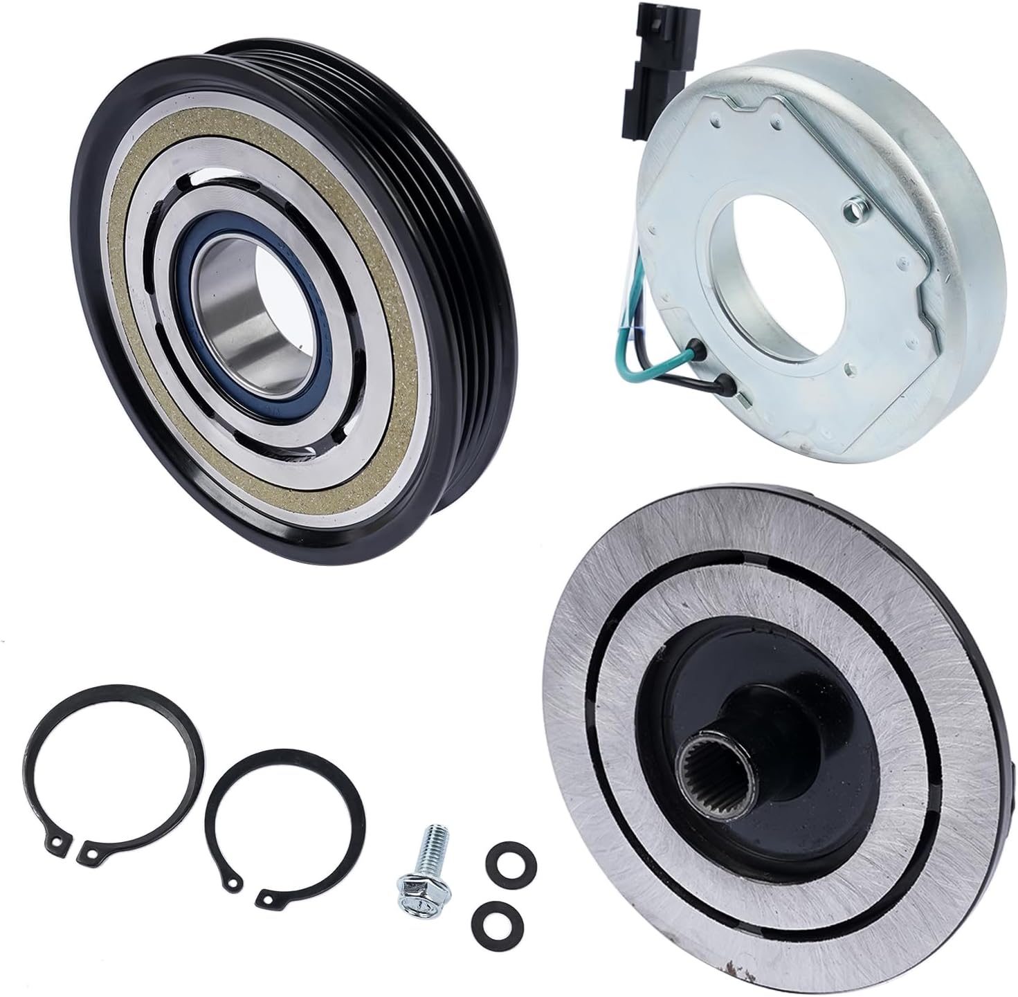 AC Compressor Clutch Kit Replacement for Chevy Silverado 1500 2500 6cyl 8cyl 4.3L 5.3L 6.2L PULLEY HUB COIL BEARING 23505629 15-40545