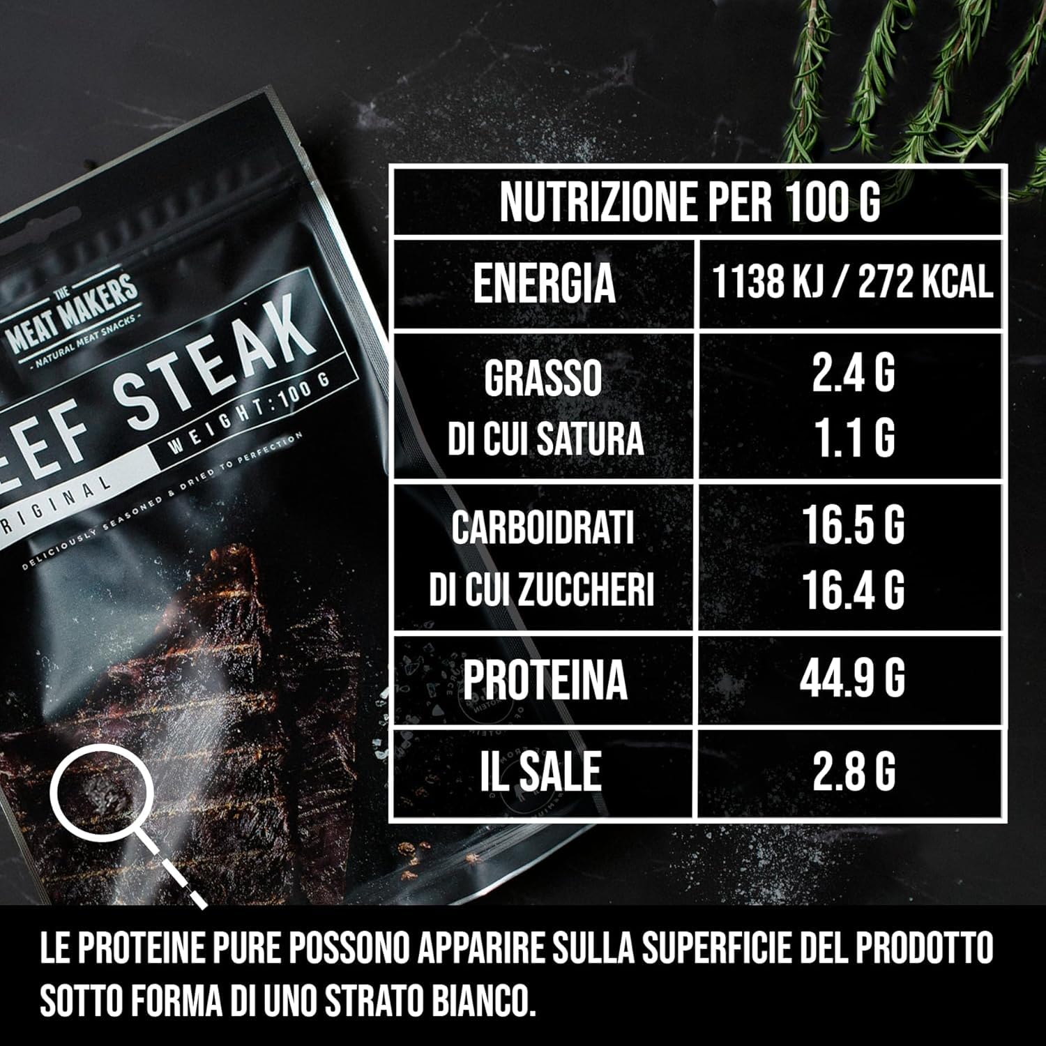 The Meat Makers Original Dried Beef Jerky Steak (300 g) – Carne Secca di Manzo, Carne Essiccata per Umani. Snack di carne secca ad alto contenuto proteico.