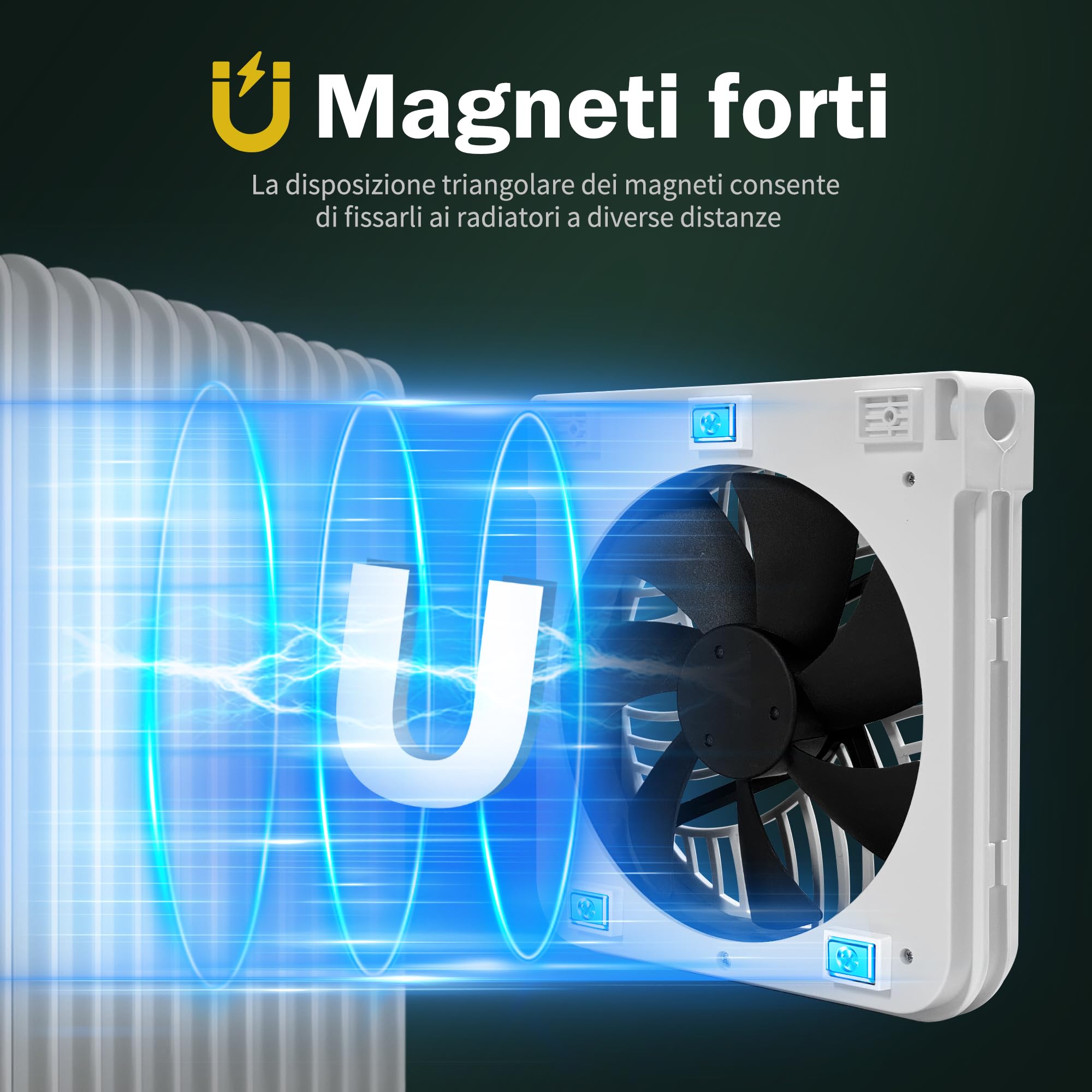 Ventilatore per radiatori in ghisa, 3 ventole per termosifoni con termostato e magneti, ventola per termosifone Aumenta l'efficienza del riscaldamento e ne risparmia i costi