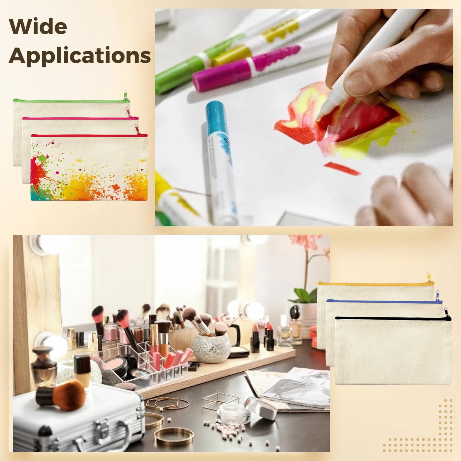 Set di 30 astucci in tela, in tinta unita, con grande capacità, colori assortiti con cerniera, astuccio artistico per fai da te e conservazione