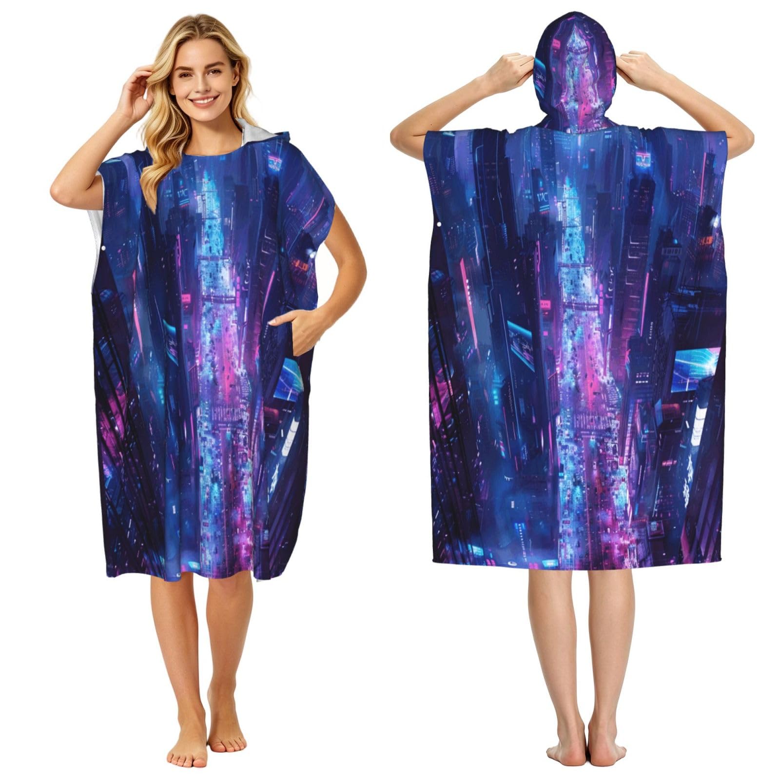 DTHKJNLSF Urban Neon Adult Hooded Beach Poncho Towel