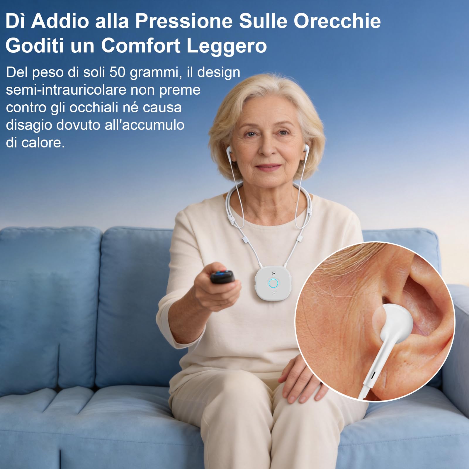 Cuffie Collo Semi-Intrauricolari con Controllo Volume Indipendente DX/SX, Grandi Pulsanti, AptX LL, Auricolari Cuffie per TV Compatibili Ottico/AUX/RCA/USB, Comodo e Facile da Usare per Gli Anziani
