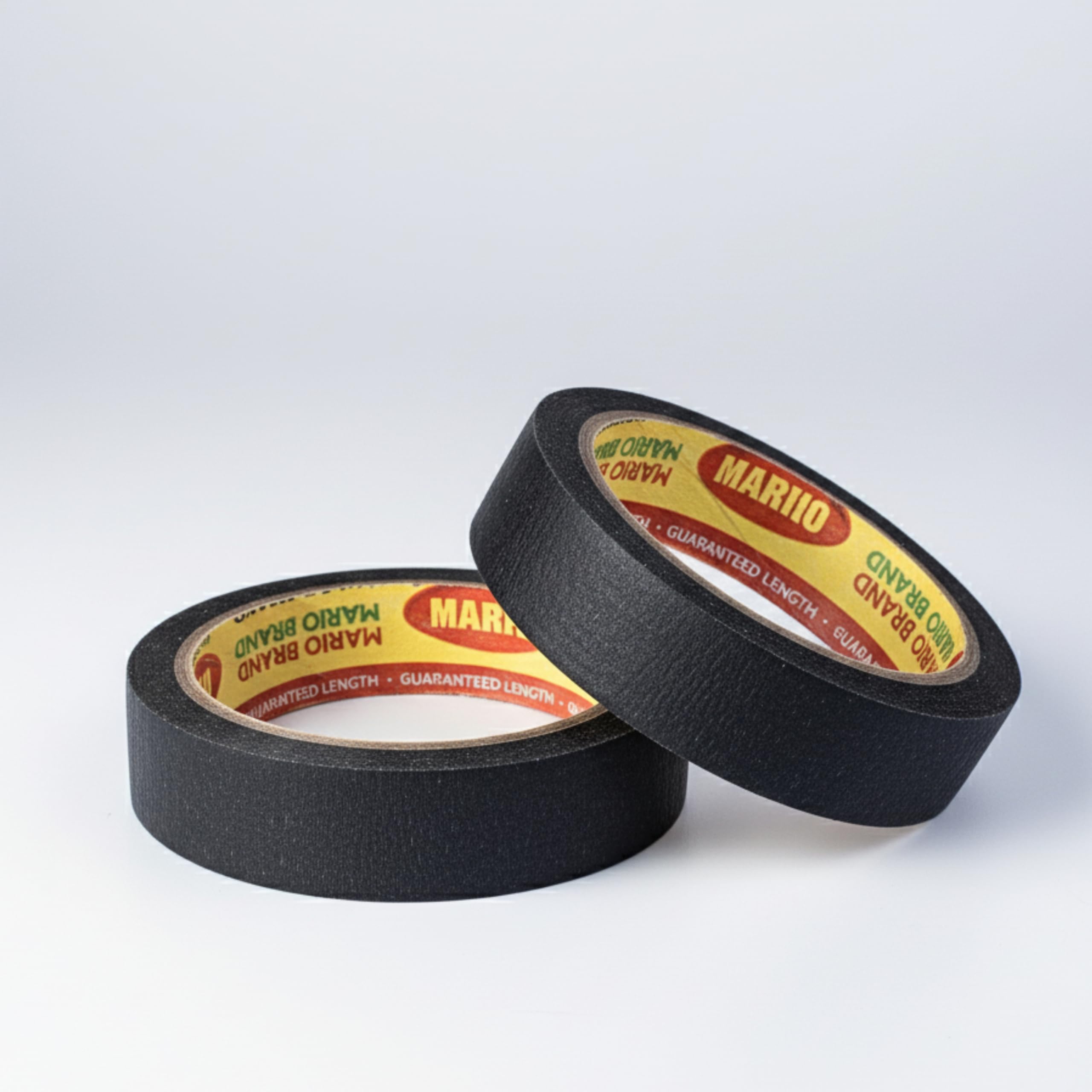Mario Black Masking Tape - 20 Meter Length, 12mm Width – High Grip Adhesive Tape for Painting, DIY, Furniture & Craft – Easy Tear, Clean Peel – Pack of 12 Rolls
