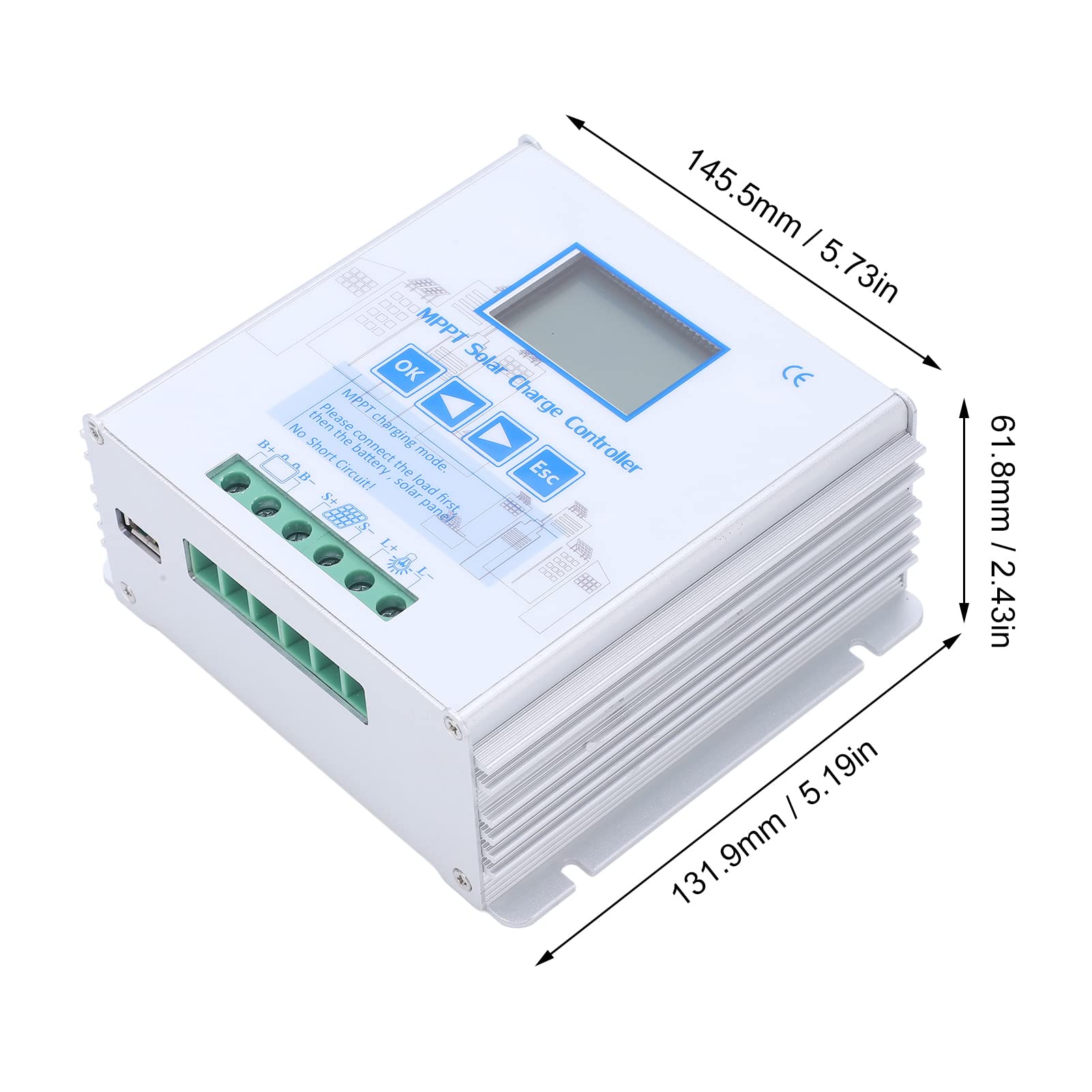 Regulator ładowania słonecznego MPPT, 24 V, 48 V, 10 A, wysoka wydajność ładowania MPPT, z wieloma funkcjami ochronnymi, do kampera, zasilacza poza siecią