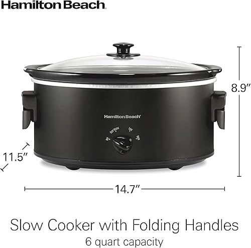 Miniatura 8 de Hamilton Beach Olla de cocción lenta de 6 cuartos de galón con asas plegables que ahorran espacio, 3 ajustes de calor, recipiente de cerámica y tapa