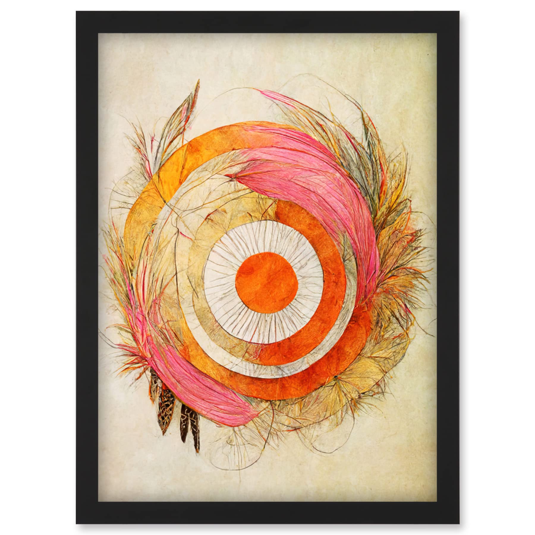 Doppelganger33 LTD Abstract Dreamcatcher With Feathers In Soft Pastel Palette Artwork Framed Wall Art Print A4