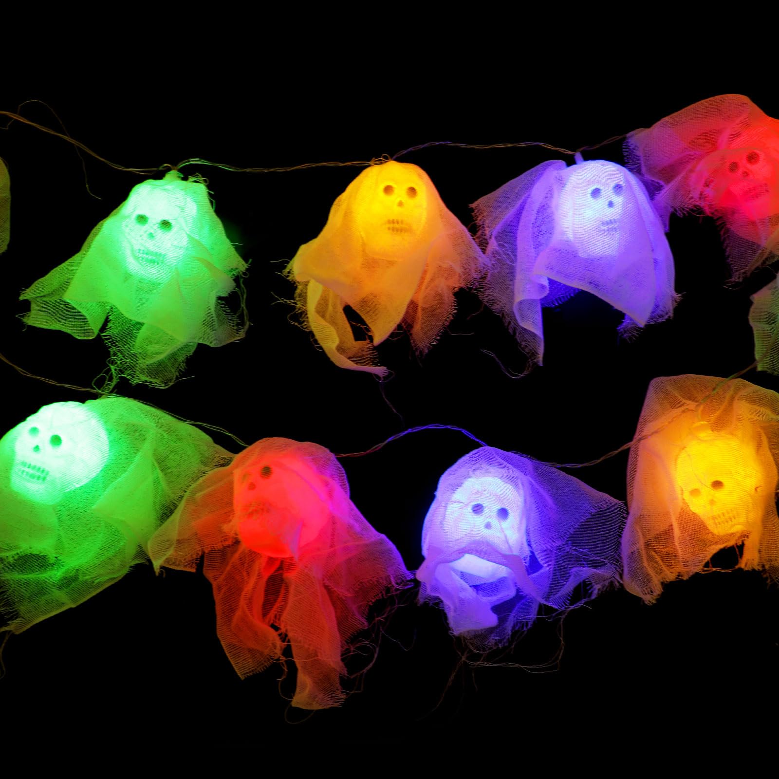 DERAYEE Halloween Skull Decorations, 1.5M/4.9Ft Halloween String Lights Skull LED Light for Indoor Outdoor Party Home Garden Decor