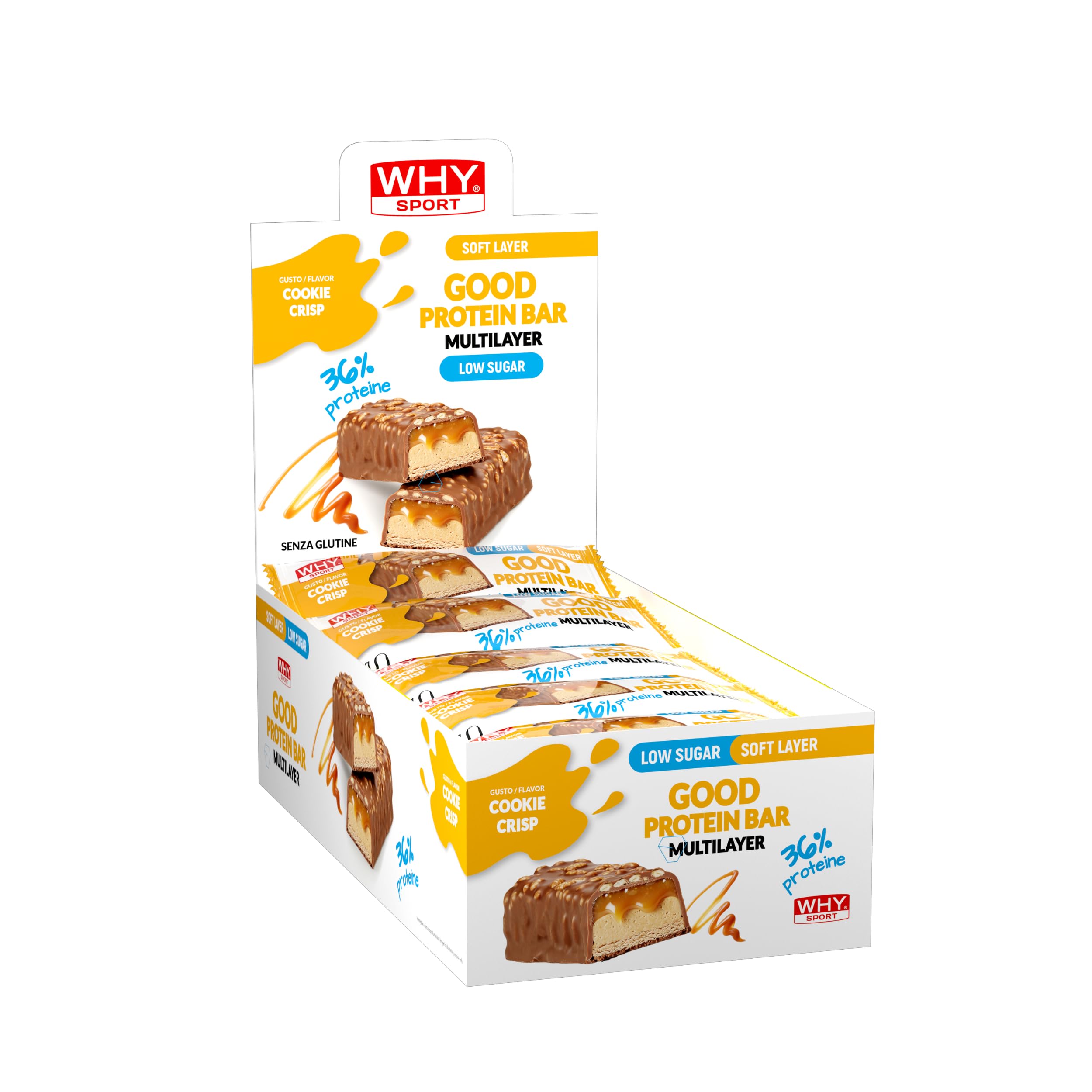 WHY SPORT 36% GOOD PROTEIN BAR - Barrette Proteiche Ricoperte Multistrato - Barretta Proteica Senza Glutine - Snack Proteico - Box 24 Barrette da 45 gr (Cookie Crisp)
