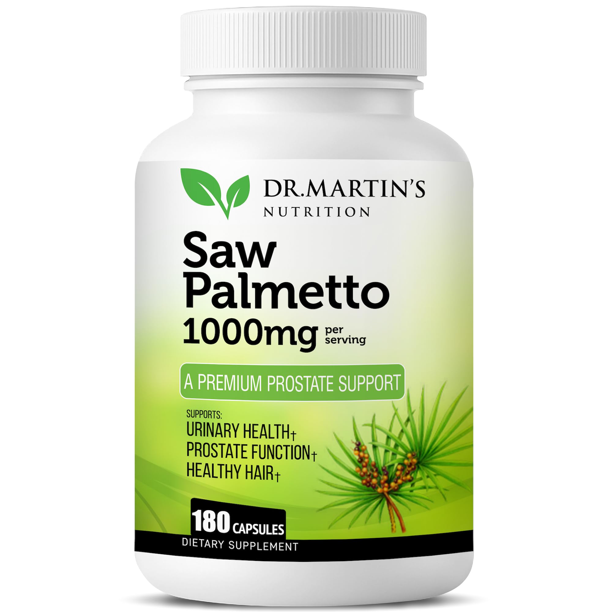 USA Grown Saw Palmetto | 180 Capsules Prostate Health Supplement | Hair Growth for Men & Women | Support to Help Maintain Normal Urination Frequency & Natural DHT Blocker to Help Prevent Hair Loss