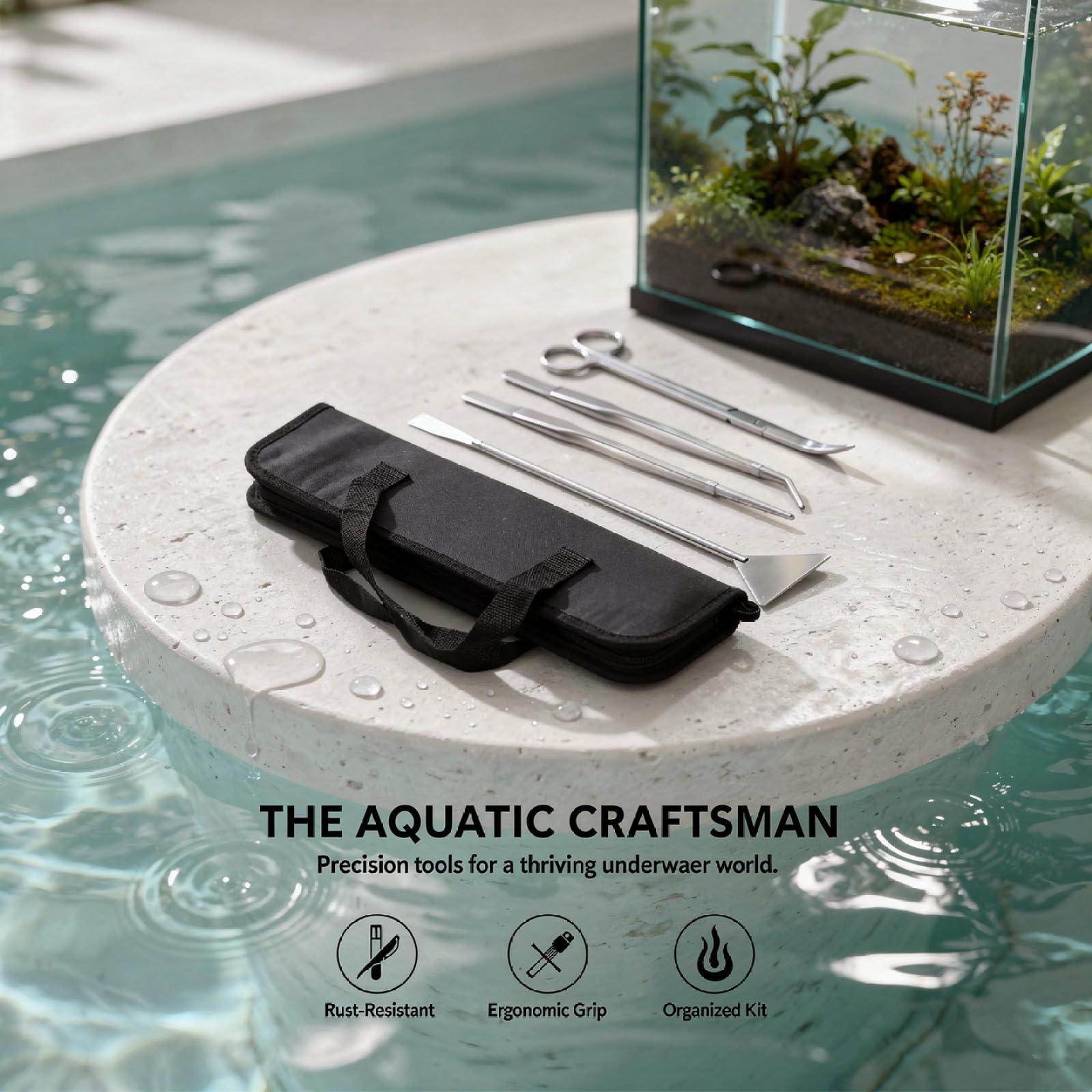 4 STK. Aquarium-Aquascape-Werkzeuge, Aquascaping-Werkzeugset aus Edelstahl, Set für Wasserpflanzen mit Canvas-Tasche, inklusive Pinzette, Schere und Spatel für Fischbecken und Pflanzen