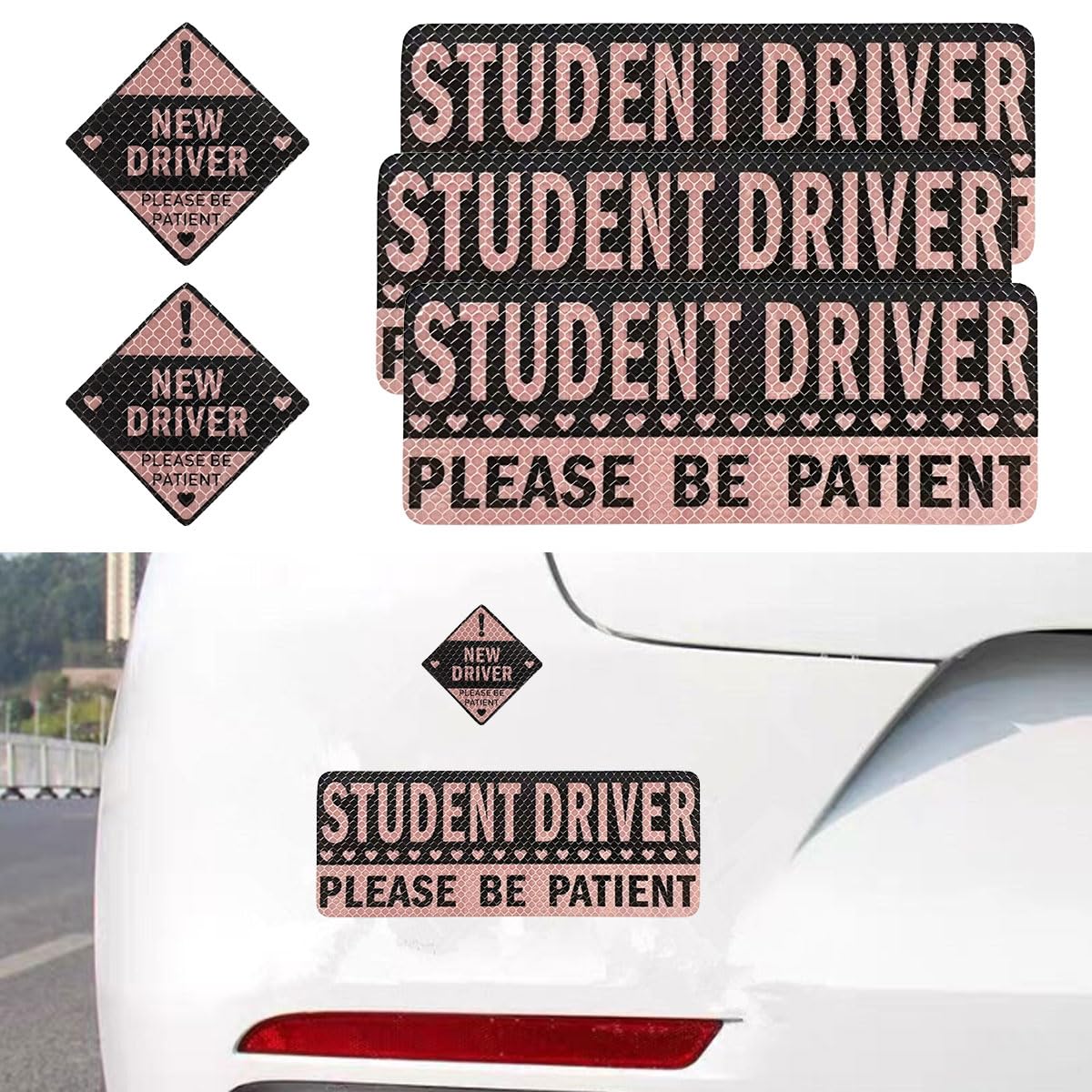 5PCS Non-Magnetic Student Driver Stickers – Reflective New Driver Sticker for Car Bumper & Window | Please Be Patient Rookie Safety Attention Sign for