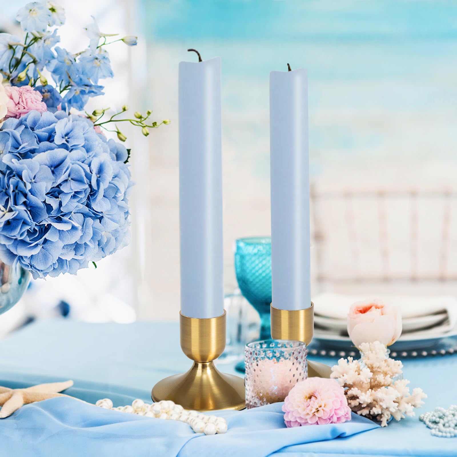 8 portacandele in metallo dorato conici per candelieri corti e magri, in ottone, per matrimoni, Ringraziamento, centrotavola, Natale, feste di compleanno, vacanze (8)