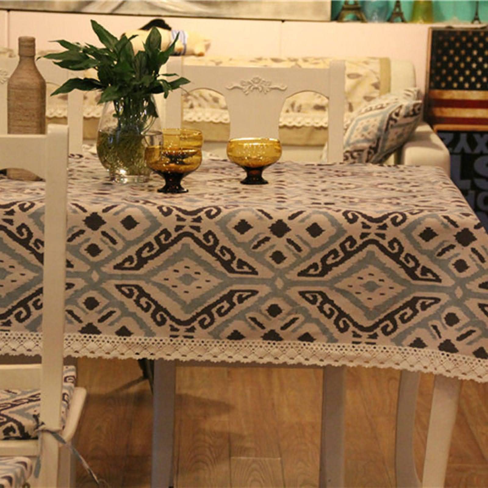Nappe De Table Molletonnée Nappe Cuisine Toile Ciree Plaid Losange Nappe De Tables Nappes De Fête pour Enfants Blanc Bleu Décoration De Protection De Table 90X140Cm