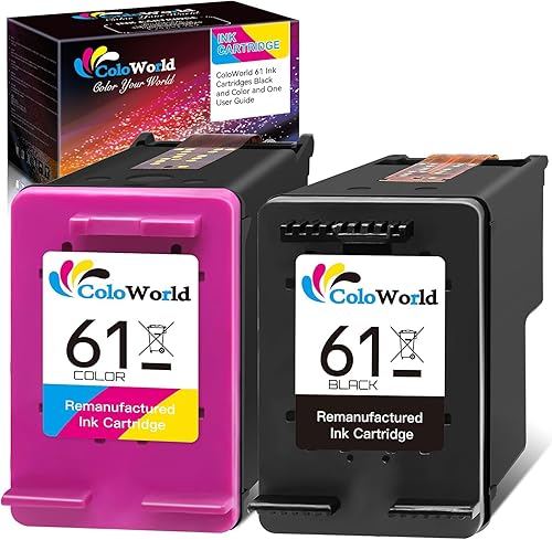 ColoWorld Cartucho de tinta de repuesto para HP 61, paquete combinado de cartuchos de tinta para impresora Envy 4500 4502 5530 DeskJet 2512 1512