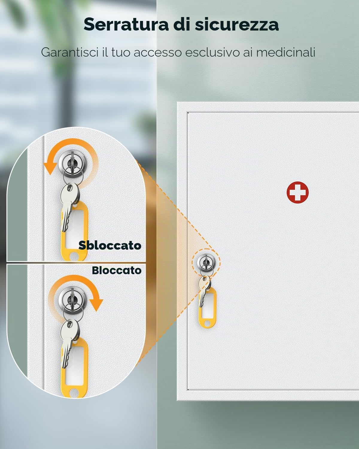Uniclife Armadietto per medicinali da parete con serratura a chiave, armadietto di pronto soccorso, armadietto medico con serratura di grande capacità, organizer per medicinali sicuro in acciaio,