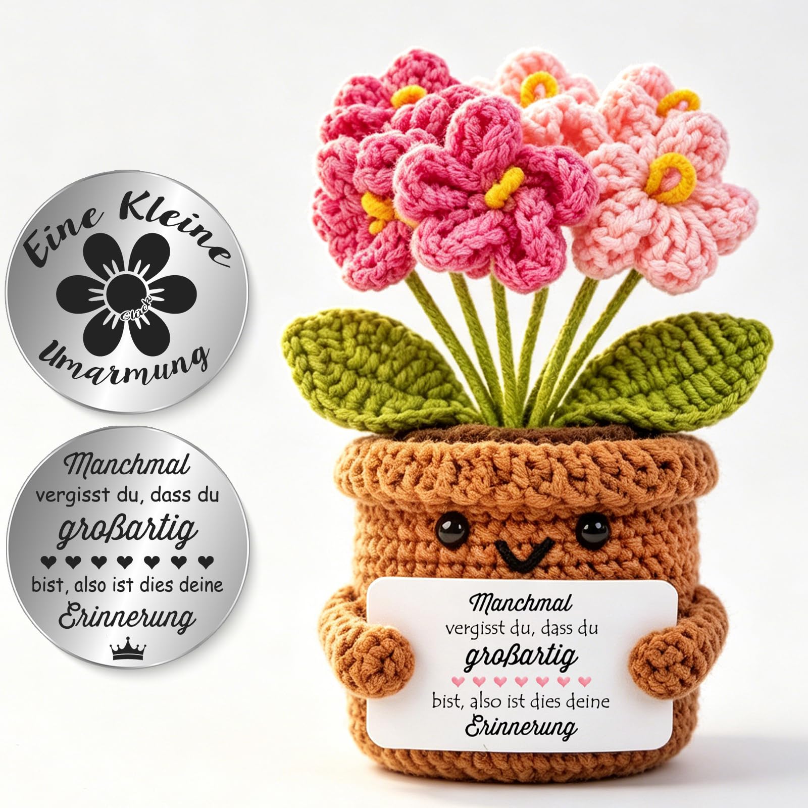 Tixlux Pocket Hug Positive Pflanze, Kreative Strickwolle Pflanze Puppe und Kleine Umarmung Glücksbringer, Mutmacher Geschenk, Gute Besserung Geschenk, Einschulung Geschenk