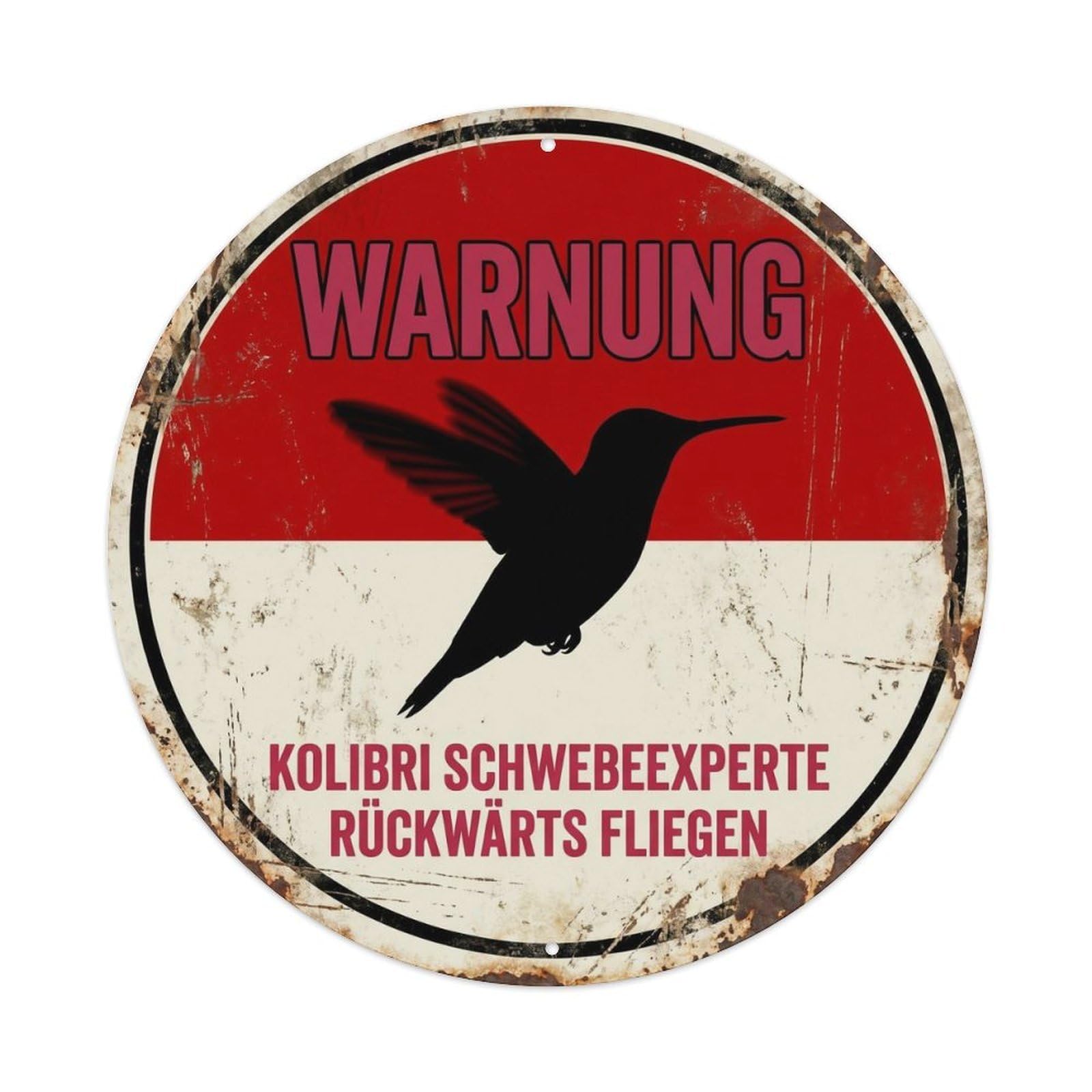 Hummingbird Hover Flight Comic Alert Label Bird Grunge Metal Tin Sign Plaque Wall Decor for Cafe, Man Cave, Club Bar, Office, Home Garden Round Metal Poster 8x8Inch