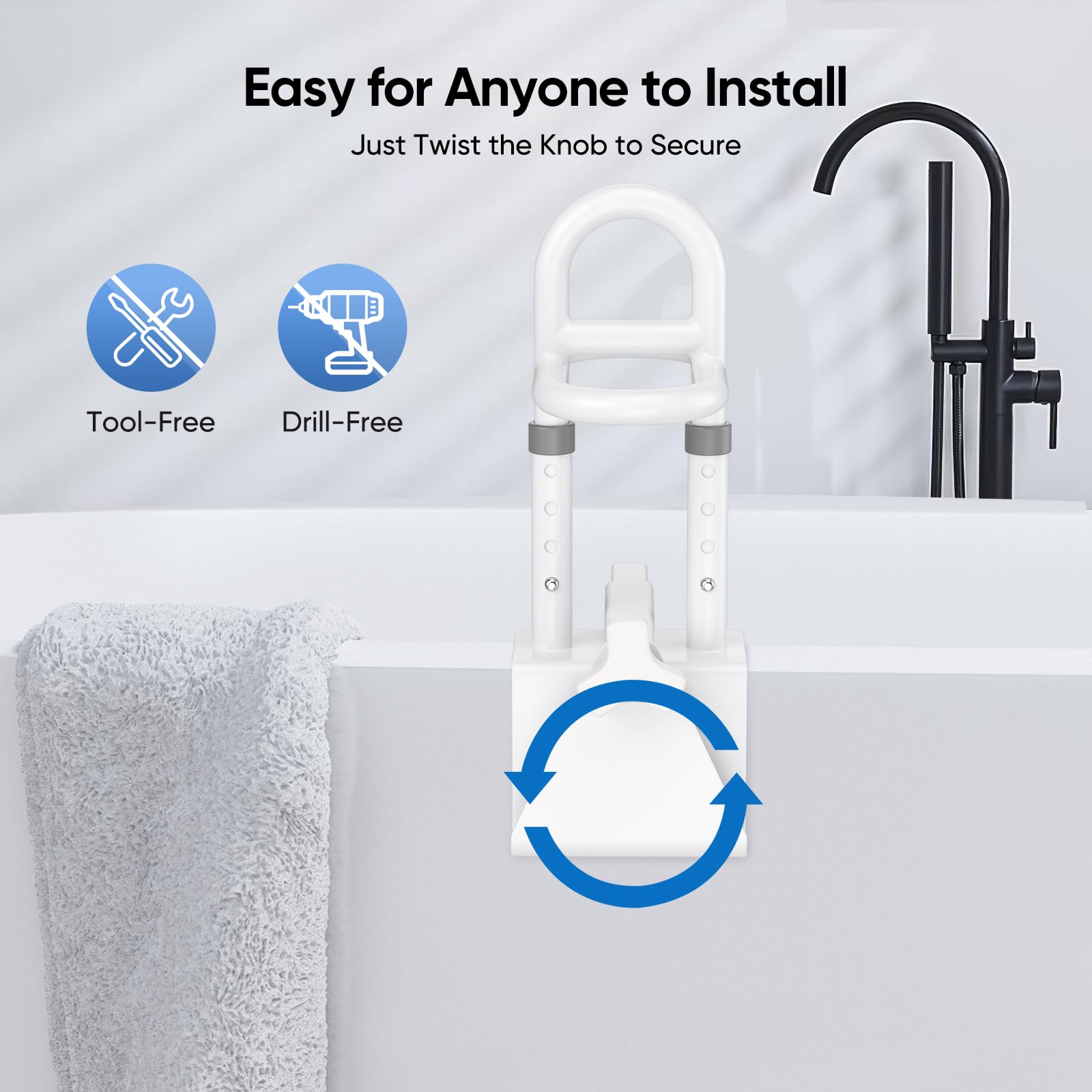 Badewannen Einstiegshilfe für Senioren,Safety Rail Dreifach,Griff Einstellbar Einstiegshilfe Badewanne Verstellbar 7.5-16.5 cm,Badewannengriff ohne Bohren, für Senioren, Schwangere, Kinder