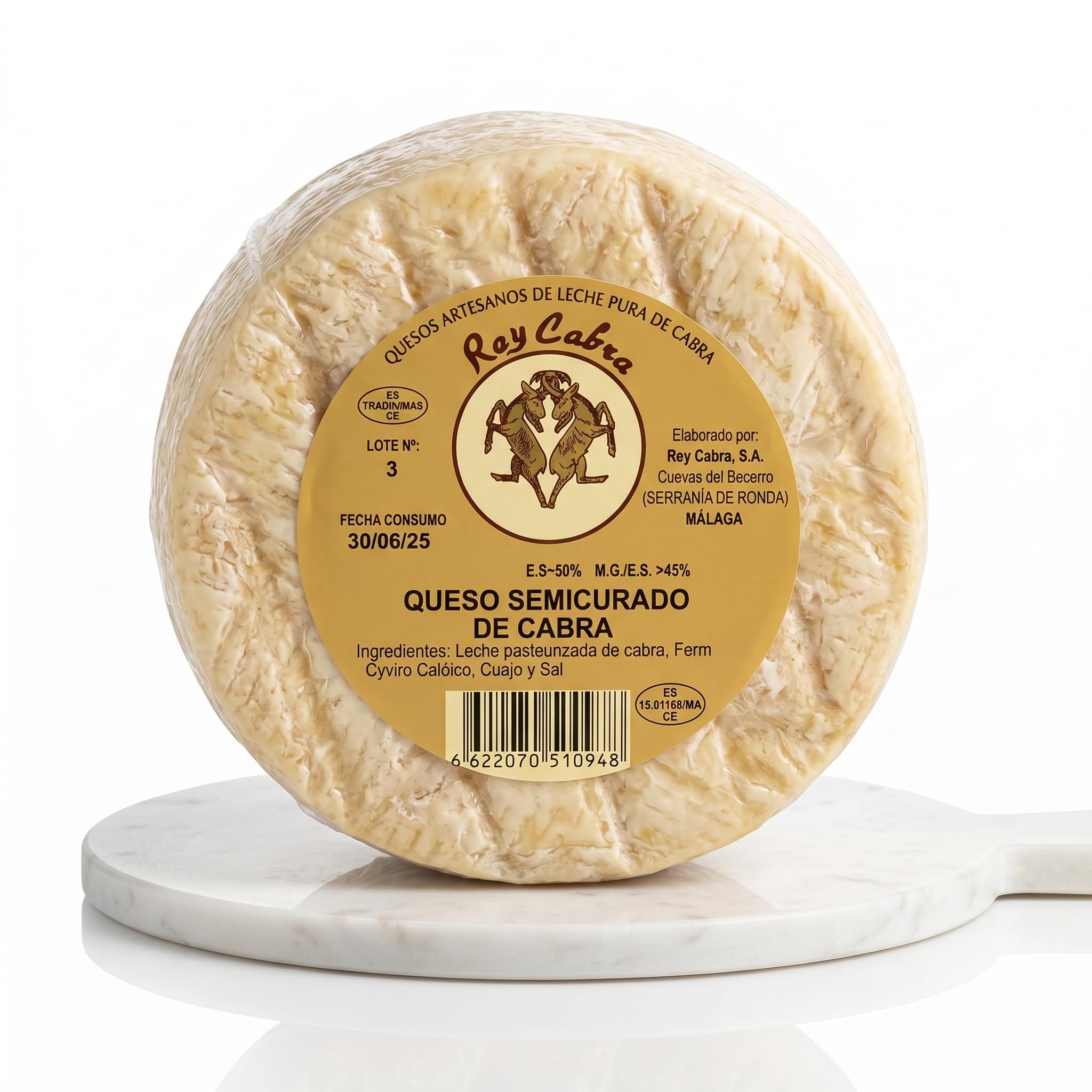 SABE A SABAS Queso Semicurado Rey Cabra Curado Artesano Pieza Entera 2 kg Leche Pasteurizada Sabor Suave y Afrutado Serrania de Ronda Ideal para Tabla Aperitivo Maridaje Regalo Tapas Sin Gluten