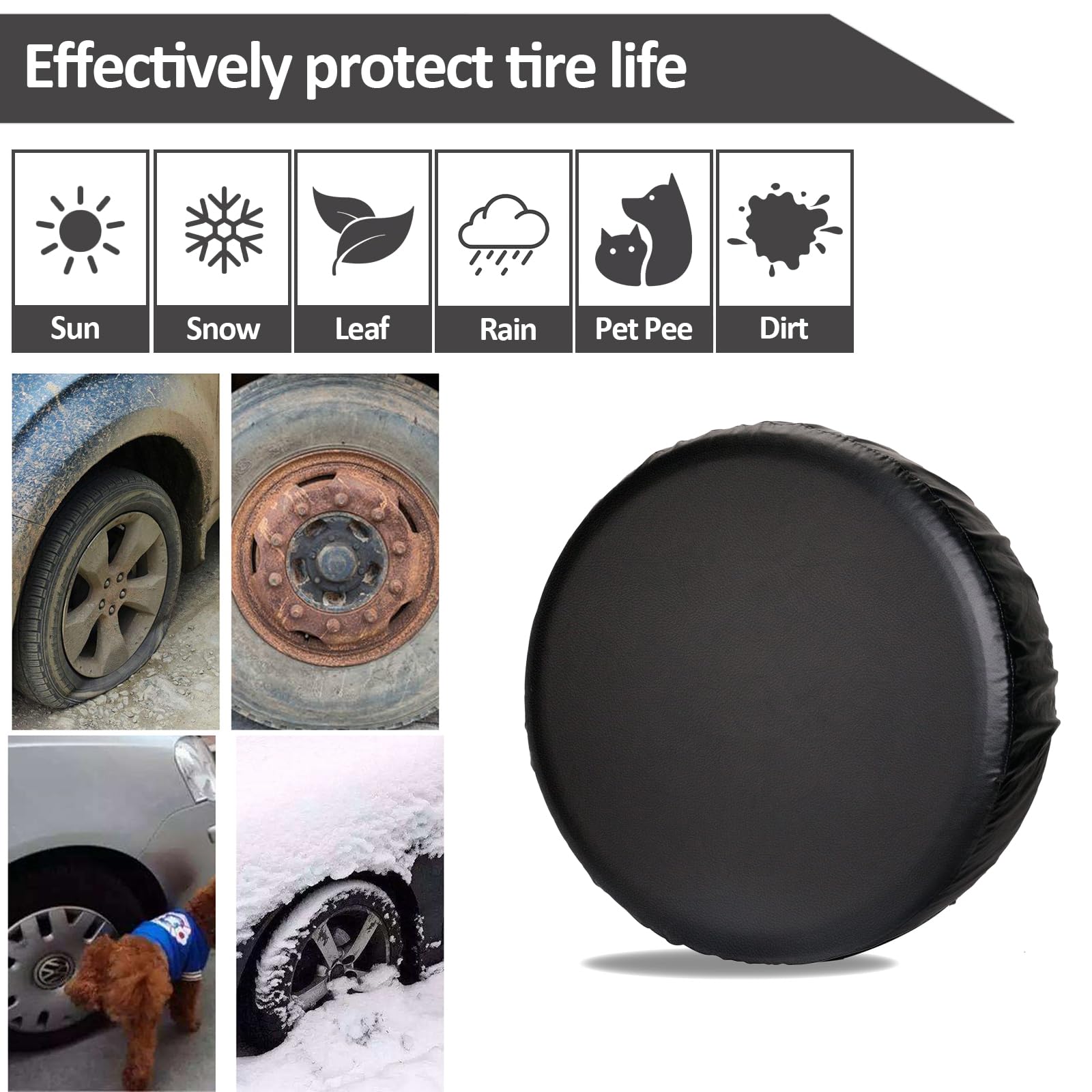 Reserveradabdeckung Wasserdicht Radabdeckung Auto Universal Reserveradabdeckung für Auto Deko Innenraum(Schwarz) (16 Zoll)