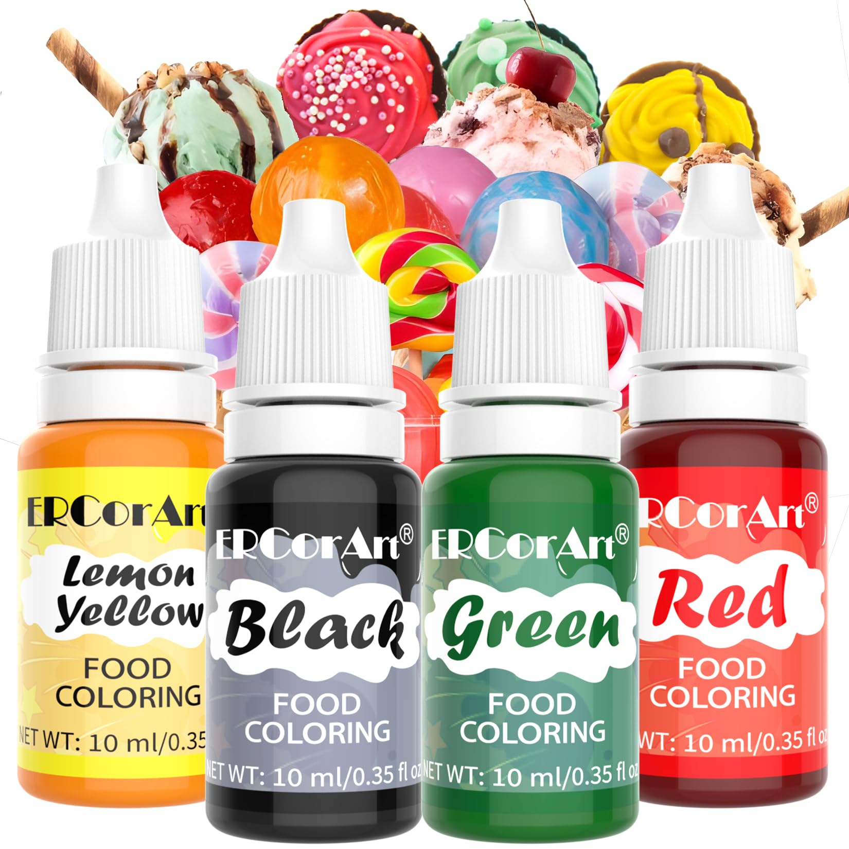 Food Coloring Liquid - 4 Colors Vibrant Food Coloring, Food Grade Food Dye, Tasteless Food Color Set for Cake Decorating, Dessert, Easter Egg, Fondant - 0.35 Fl Oz