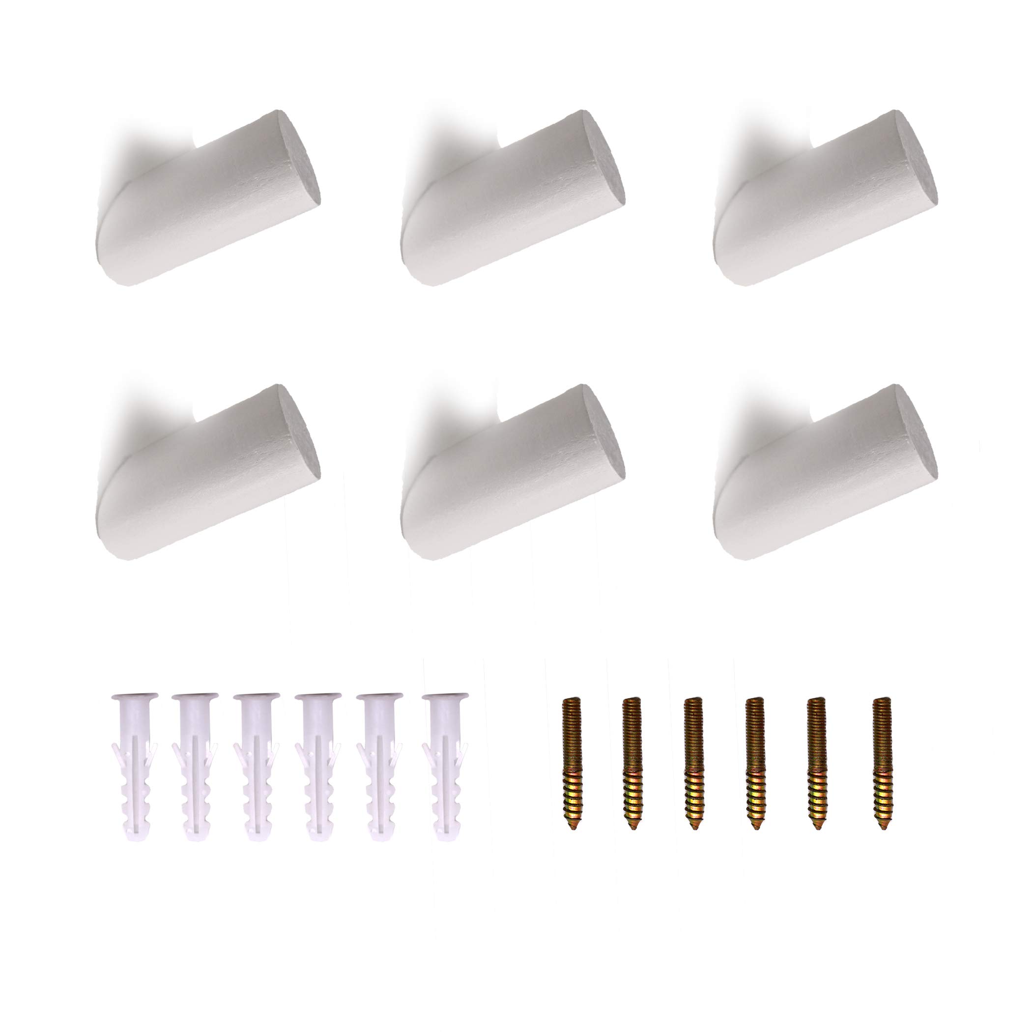 Wooden Coat Hooks Wall Mounted, 6 PCs Wall Mounted Wooden Coat Hook for Easy to Install, High Load-Bearing Wooden Hook for Hanging Clothes Hats Scarves in Bedroom Corridor Living Room (White)