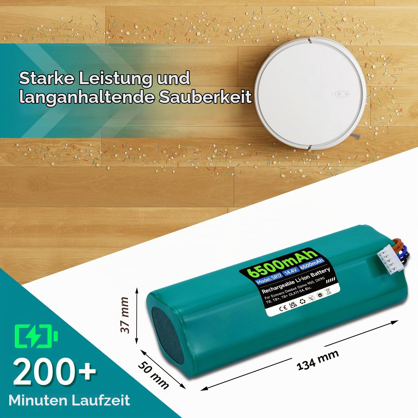 6500mAh 14.4V Ersatz Akku für Deebot N10 N20 N30 Pro/Max/Plus, für Ecovacs T30 Omni, für Ecovacs Deebot X1 Omni/Turbo/Plus