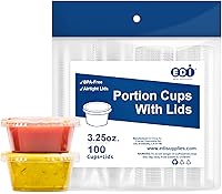 Vista 9 de EDI Vasos de porciones desechables de plástico transparente de 4 onzas/Taza de soufflé con tapas, 50