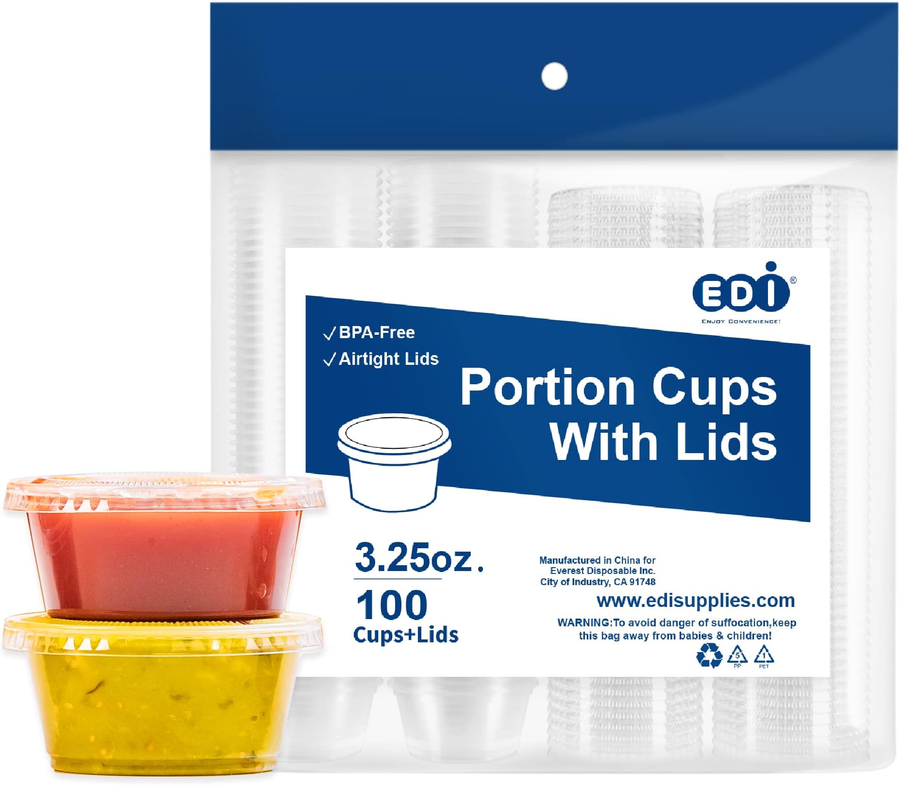 Clear Disposable Plastic Portion Cups with Leakproof Lids | Jello Shot & Condiment Cups | 3.25 OZ, 100 Sets | BPA Free & Recyclable