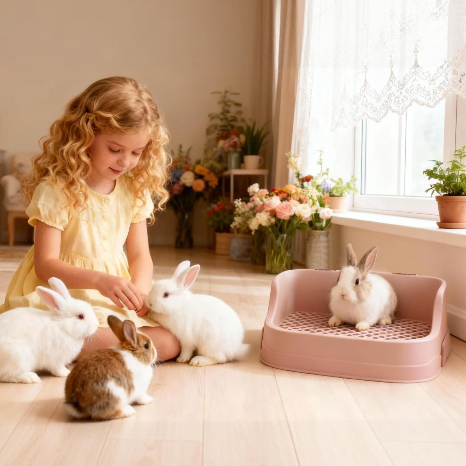 Large Rabbit Litter Box, Bunny Litter Box with Removable Top and Bottom, Corner Bunny Potty Training Litter Pan, Small Animal Toilet for Adult Rabbits, Guinea Pig, Hamster, Pink - image 8