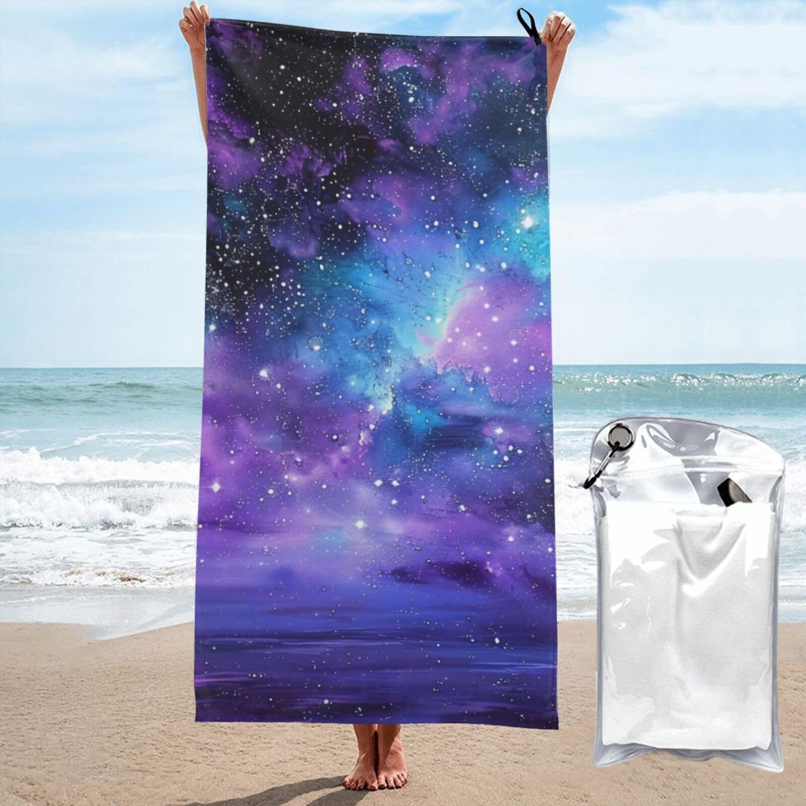 BWWHCCTI Space colorful clouds Printed Microfiber Quick Dry Beach Towel 80x160 CM, Fast Drying Bath Towels with Bags for Travel,Camping,Gym,Beach,Swimming,Yoga
