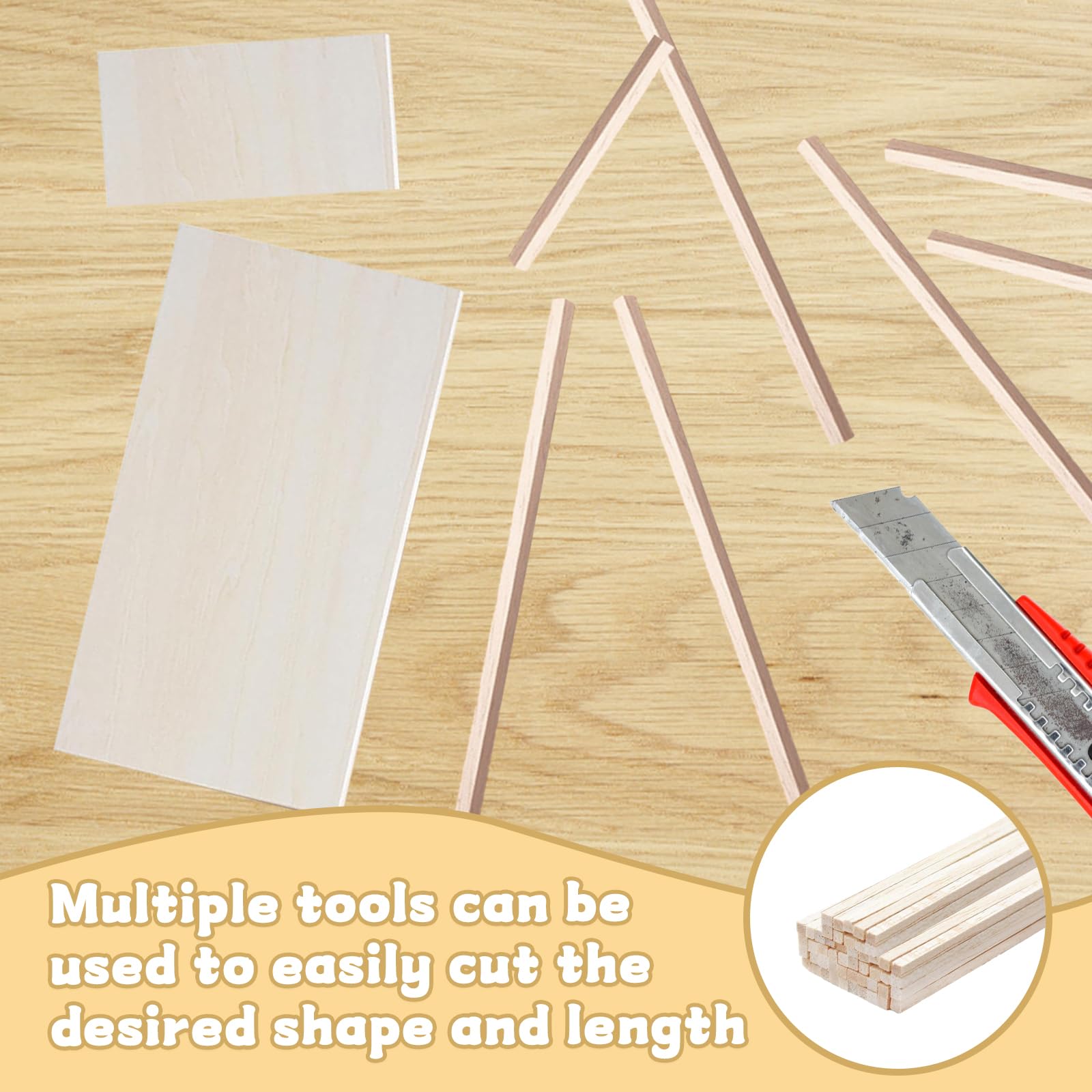 Balsa Wood Bundle, 8 Sheets 20x10cm and 50 Sticks 30cm - Image 4