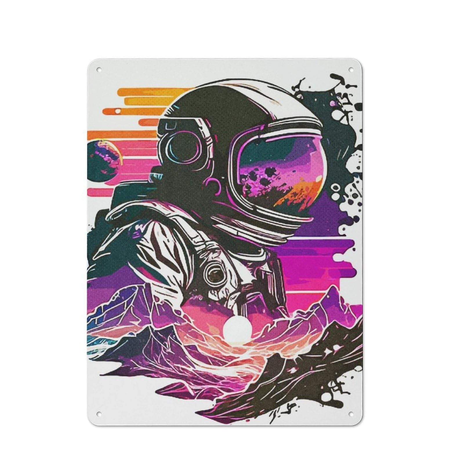 Junmoney Line Art Astronaut Rustic Metal Sign 40X30cm Featuring For Garage Wall, Suited To Garage Decor Collectors