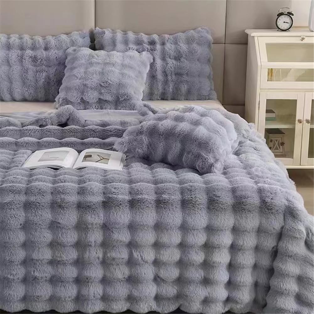 ENEN Super Ultra Soft Fleece Blanket Throw Bubble Plush Blanket Fluffy Warm Microfiber Travel Blanket for Bed Sofa Lightweight Throw Fit All Season (70x100cm,light gray)