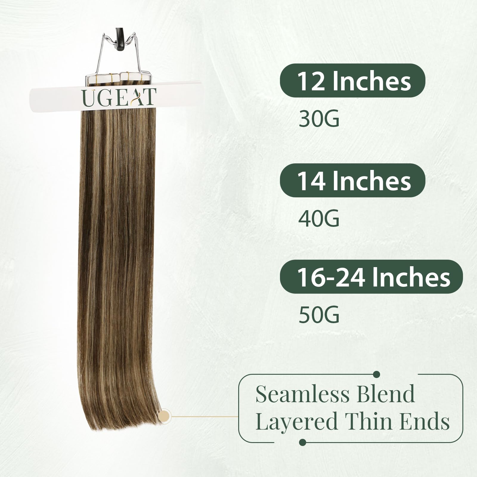 Ugeat Przedłużki do włosów z prawdziwych włosów, karmelowy blond, 35 cm, brązowe, blond, niewidoczne taśmy, przedłużenie włosów dla kobiet, 20 sztuk, 40 g, P4/27
