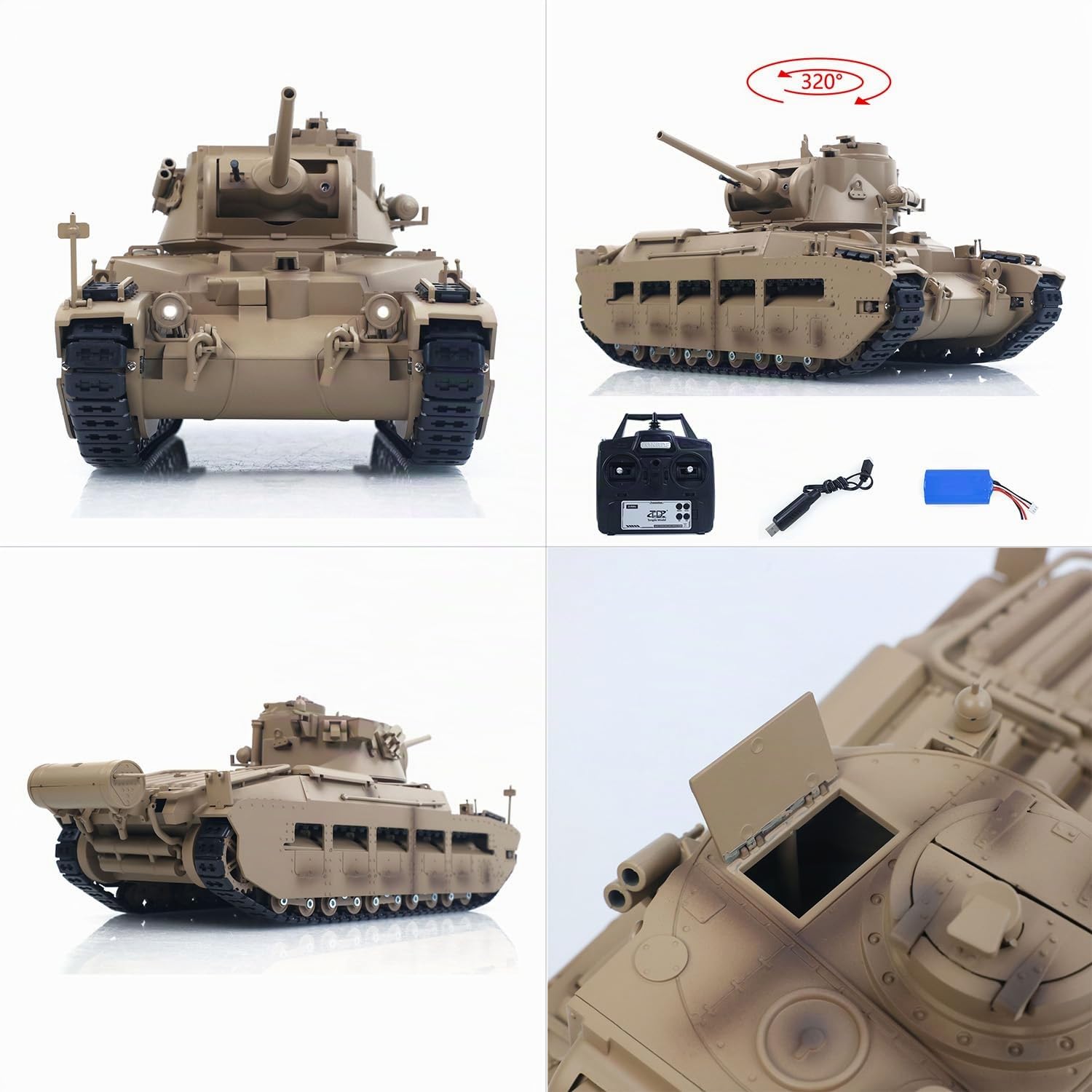 TOUCAN RC HOBBY Tongde 1/16 fern gesteuerter Militär Panzer Matilda III IV Revolver Rotation 320 Grad IR-Lichter klingt RC Elektro Modell Rauche inheit