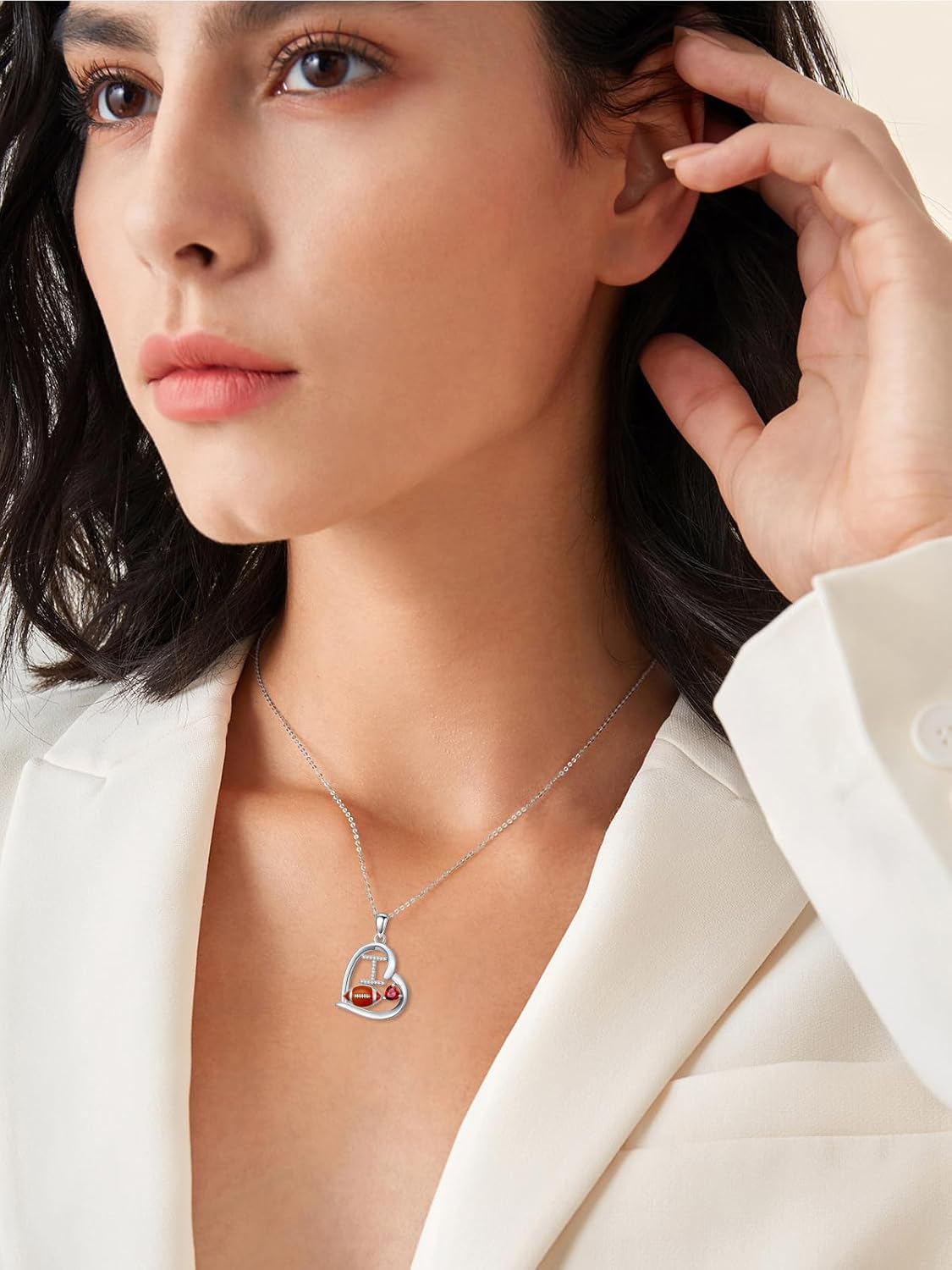 Baseball/Softball/Volleyball/Soccer Necklace for Women 925 Sterling Silver Heart Sport Pendant Necklace Sport Jewelry Gifts for Women