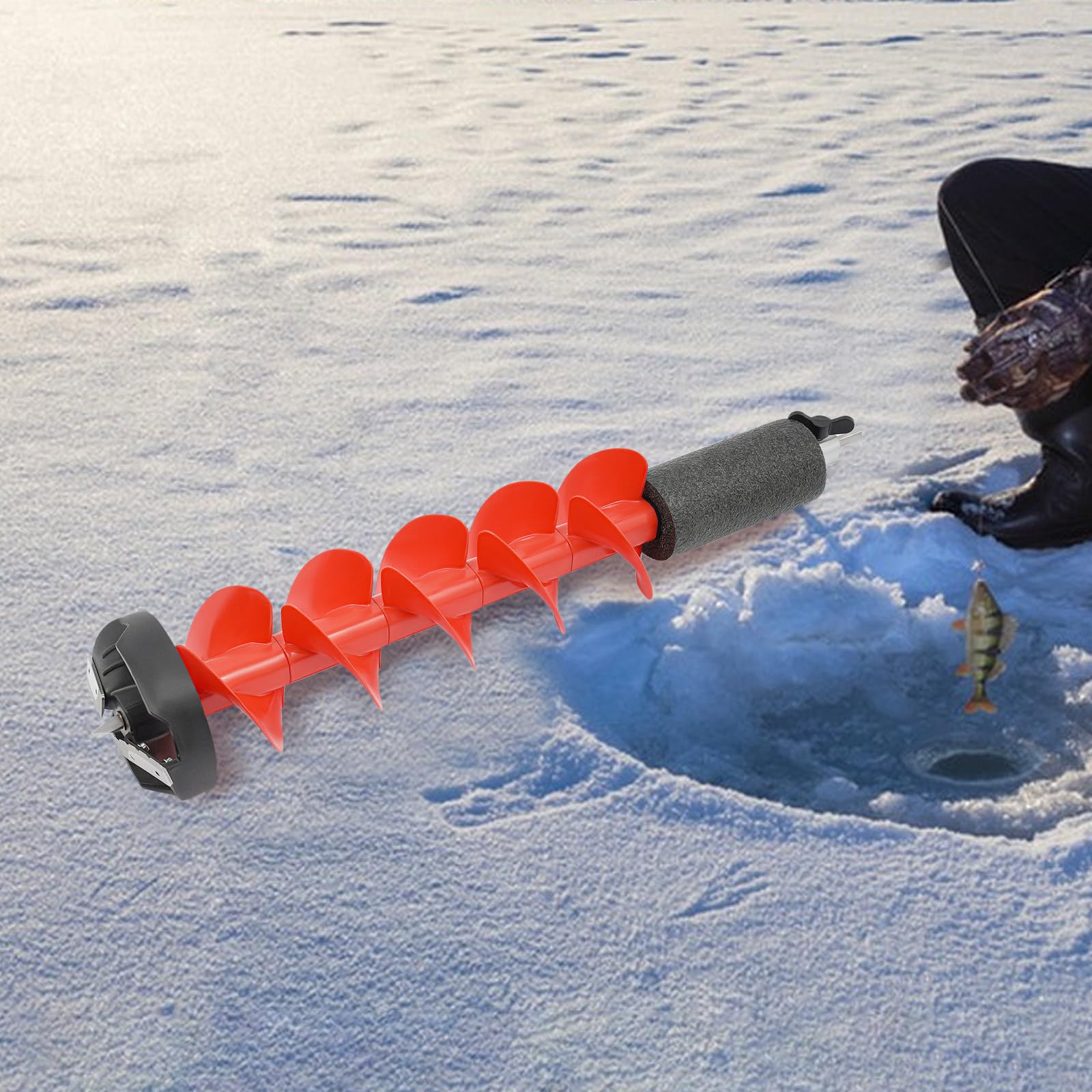 Wiertło do lodów do łowienia lodu, nylonowe wiertło do lodu o średnicy 15 cm, ostrza ze stali nierdzewnej, funkcja pływania, kompatybilne z wkrętarkami akumulatorowymi, pokrywa ochronna (czerwony