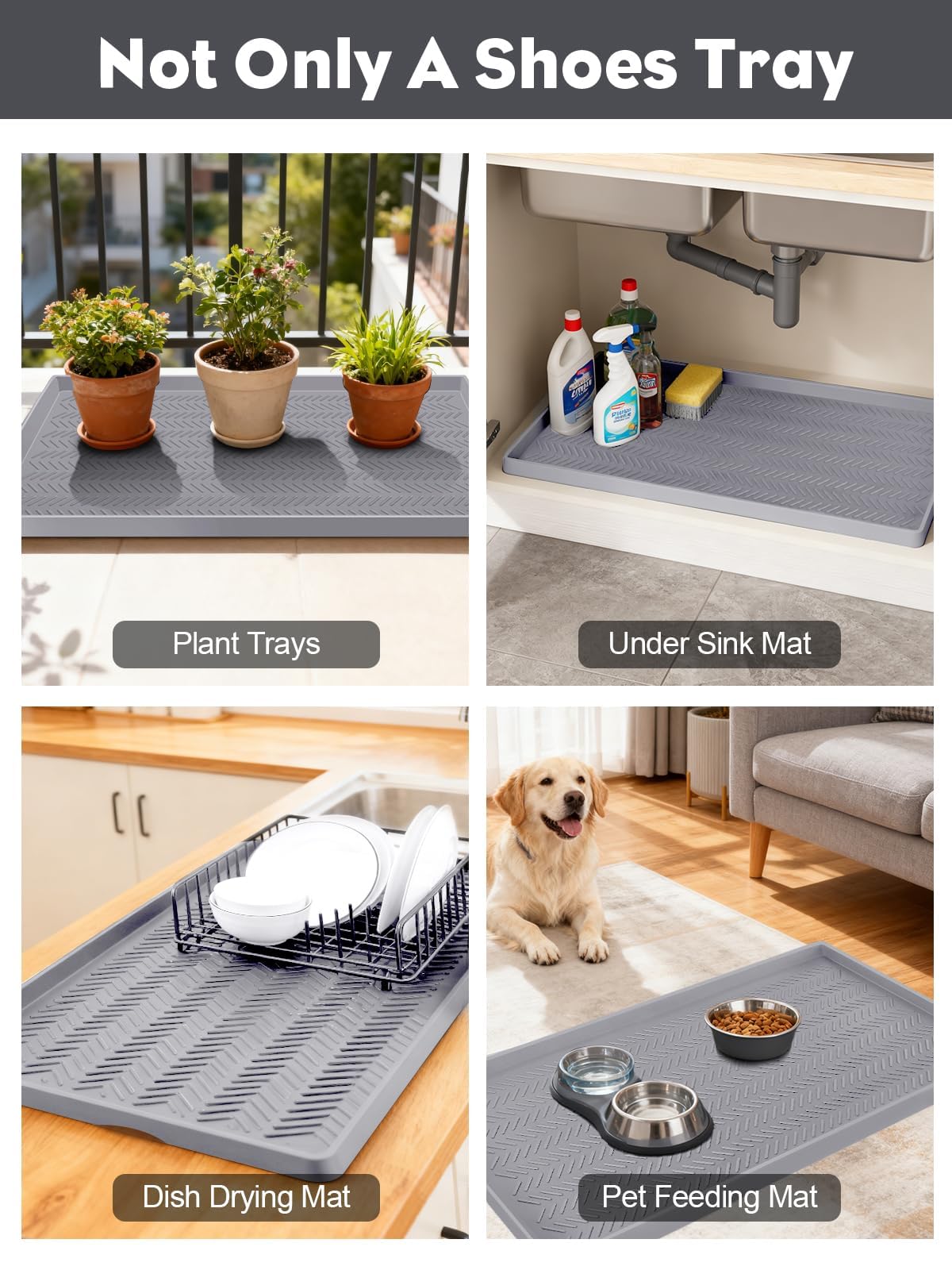 Kalolary Bandeja extragrande para maletero de entrada, de silicona, para uso en interiores y exteriores, antideslizante, para zapatos sucios y húmedos, impermeable, para puerta delantera, patio — view 7