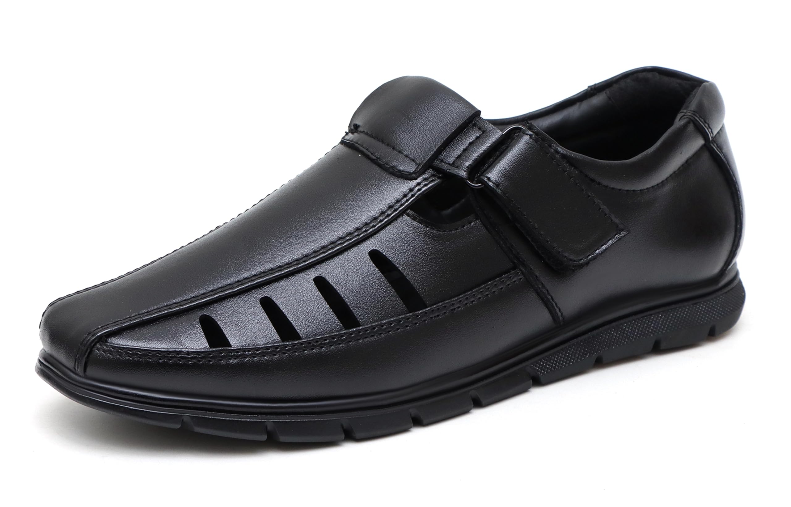BRUTE Black Leather Sandals for Men's - 9 UK