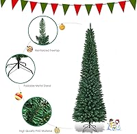 Vista 20 de BestComfort 5ft/6ft/7ft/8ft/9ft Artificial Pencil Christmas Tree, Unlit Hinged Slim Skinny Tree with 220/400/700/1000/1500 Branch Tips and Metal