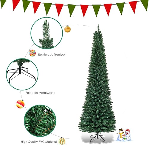 Miniatura 6 de Goplus - Árbol de Navidad artificial cónico de 7 pies, 700 puntas de rama, agujas de PVC premium, delgado con soporte de metal resistente, sin luz,