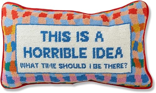 FURBISH Almohada decorativa hecha a mano con punta de aguja, esta es una idea horrible, 9 x 15 pulgadas, almohada decorativa pequeña bordada para